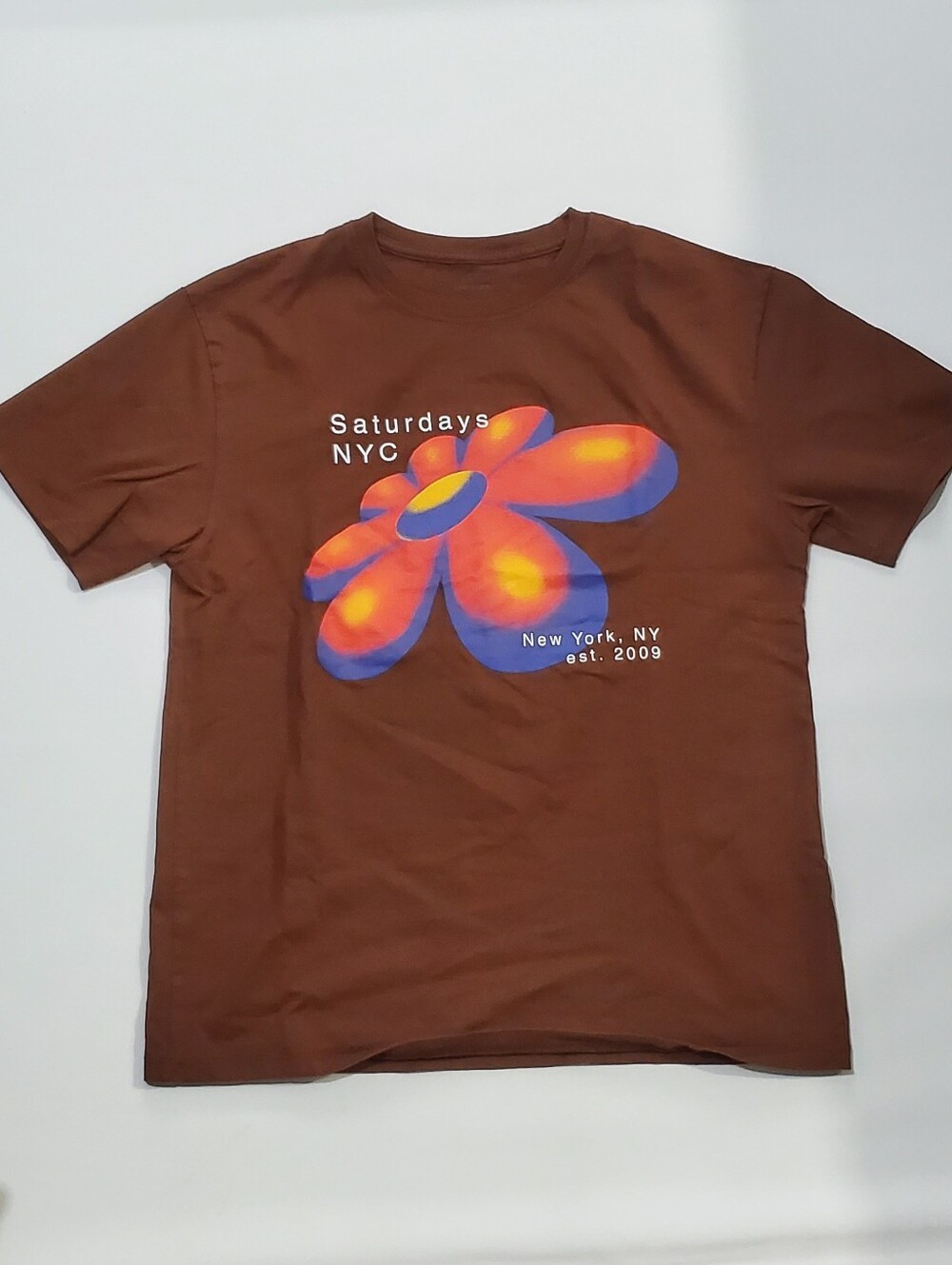 Saturdays New York City Brown Graphic Tee with Orange & Purple Flower